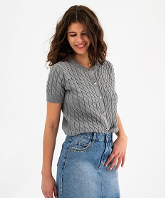 GEMO Gilet manches courtes torsadé à boutons fantaisie femme gris standard
