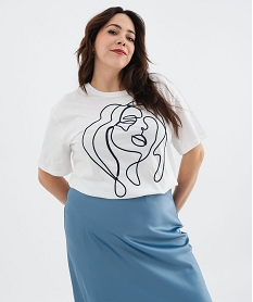 GEMO Tee-shirt manches courtes et col rond brodé femme grande taille Blanc