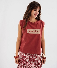 GEMO Débardeur col rond à broderie et strass brillant femme Rouge