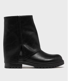 GEMO Boots zippées à semelle crantée et tige à revers femme noir standard
