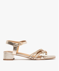 GEMO Sandales en cuir multibrides à talon large femme - Tanéo dore