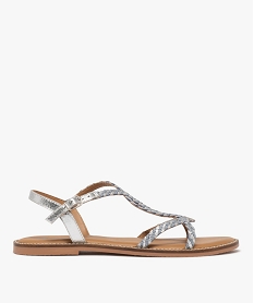 GEMO Sandales en cuir à brides tressées et talon plat femme Bleu