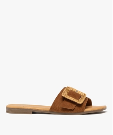 GEMO Mules en cuir à talon plat et boucle fantaisie femme - Tanéo marron standard