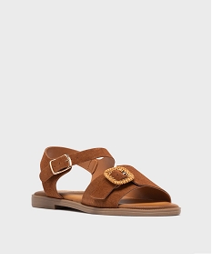 GEMO Sandales en cuir suédé à boucle fantaisie femme - Tanéo marron standard