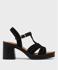 GEMO Sandales à talon en cuir suédé surpiqué femme - Tanéo noir standard