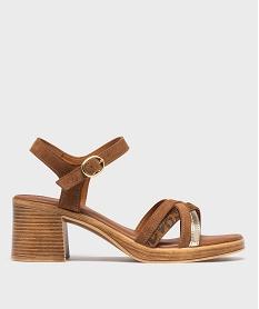 GEMO Sandales à talon en cuir à brides mixtes femme - Tanéo marron chine