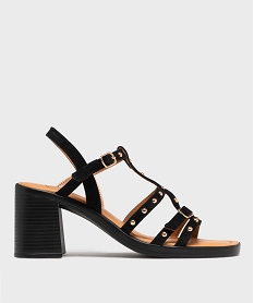 GEMO Sandales à talon en cuir à brides cloutées femme - Tanéo noir standard