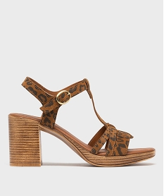 GEMO Sandales à talon haut en cuir imprimé léopard femme - Tanéo marron standard