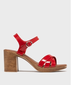 GEMO Sandales à talon haut en cuir verni avec brides croisées femme - Tanéo rouge standard