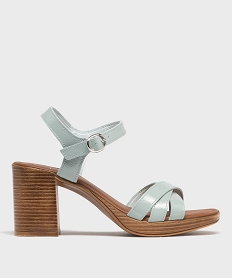 GEMO Sandales à talon haut en cuir verni avec brides croisées femme - Tanéo Bleu