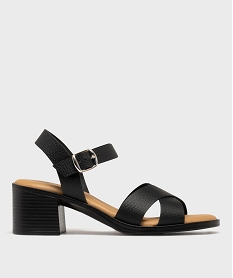 GEMO Sandales à talon et larges brides en cuir femme - Tanéo noir standard