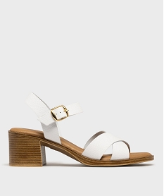GEMO Sandales à talon et larges brides en cuir femme - Tanéo blanc standard