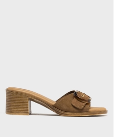 GEMO Mules à petit talon dessus cuir femme - Tanéo Brun