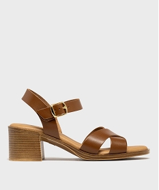 GEMO Sandales à talon et larges brides en cuir femme - Tanéo Brun