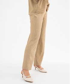 GEMO Pantalon large en maille texturée et extensible femme beige standard
