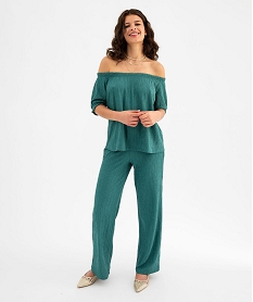 GEMO Pantalon large en maille texturée et extensible femme vert standard