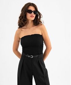 GEMO Bustier smockée 100% coton femme noir standard
