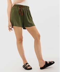 GEMO Short fluide avec taille élastique et ceinture fine femme kaki standard