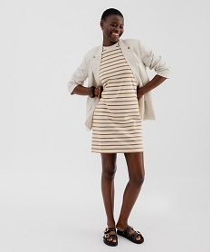 GEMO Robe droite sans manches à rayures femme Beige