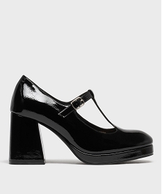 GEMO Escarpins Salomé vernis à talon bloc femme - Follow Me noir standard