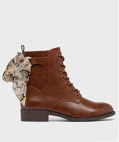 GEMO Boots à lacets et zip avec foulard à nouer femme marron standard