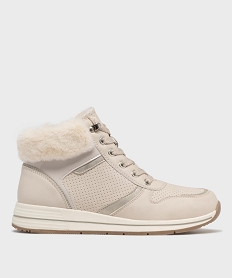 GEMO Baskets montantes fourrées à lacets et zips femme Beige