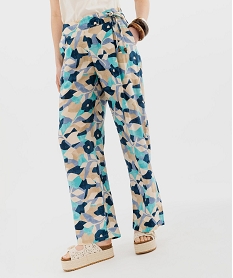 GEMO Pantalon fluide en viscose avec liens à la taille femme Multicolore