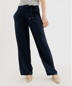 GEMO Pantalon fluide en viscose avec liens à la taille femme Bleu