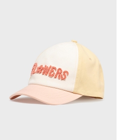 GEMO Casquette tricolore avec inscription en maille bouclette fille Jaune