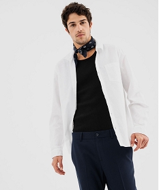GEMO Chemise en coton et lin homme blanc standard