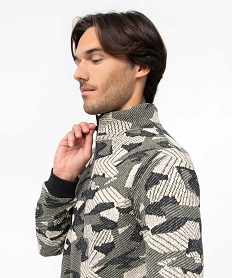 GEMO Sweat homme à motif camouflage avec col zippé Vert