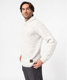 GEMO Pull homme à col châle contenant de la laine Beige