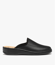 GEMO Chaussons homme confort mules unies dessus cuir Noir