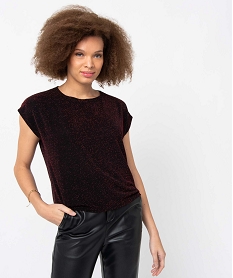 GEMO Tee-shirt femme sans manches en maille pailletée rouge standard