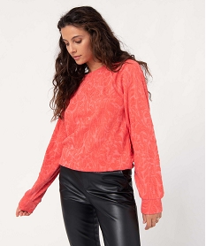 GEMO Sweat femme en maille texturée avec emmanchures raglan Rose