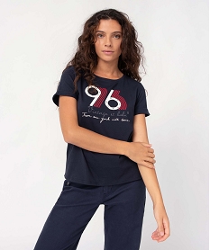 GEMO Tee-shirt femme avec large inscription - LuluCastagnette noir chine