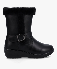 GEMO Boots fourrées femme confort unies à talon compensé Noir