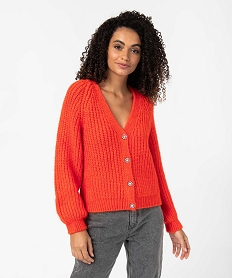 GEMO Gilet femme en grosse maille avec boutons strass orange standard