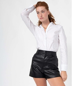 GEMO Chemise femme à motifs pailletés avec manches retroussables Blanc