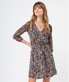 GEMO Robe femme imprimée avec col V et manches 34 Rouge