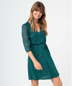 GEMO Robe femme imprimée avec col V et manches 34 violet standard