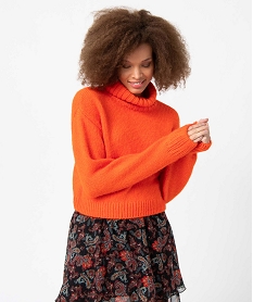 pull femme a col roule coupe courte orange pullsN218201_1
