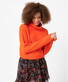 GEMO Pull femme à col roulé coupe courte orange standard