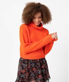 GEMO Pull femme à col roulé coupe courte Orange