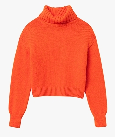 pull femme a col roule coupe courte orange pullsN218201_4