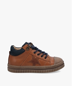 GEMO Baskets garçon mid-cut en cuir à lacets et zip – NA! marron standard