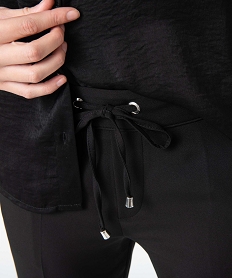 pantalon femme en maille souple a plis noir pantalonsO021901_2