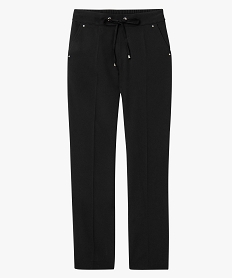 pantalon femme en maille souple a plis noir pantalonsO021901_4