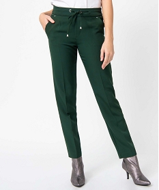 GEMO Pantalon femme en maille souple à plis Vert