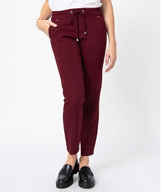 pantalon femme en maille souple a plis violet pantalonsO022101_1